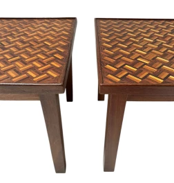 Pair of Mid-Century Modern Side Tables with Mosaic Inlaid Tops, 1960s